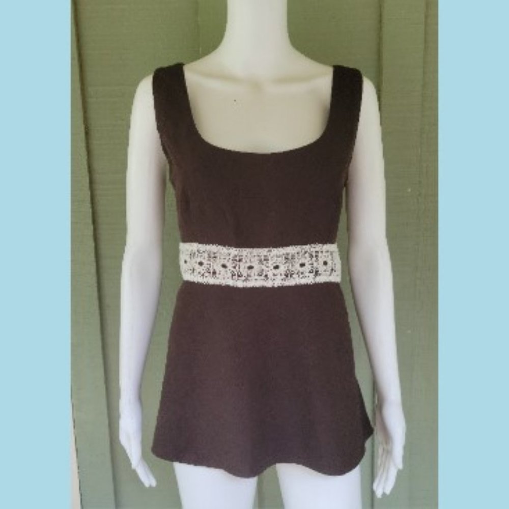 ANN TAYLOR LOFT Brown Lace Trim Top 14
